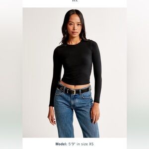 Abercrombie & Fitch Long-Sleeve Cotton-Blend Seamless Fabric Cropped Tee
